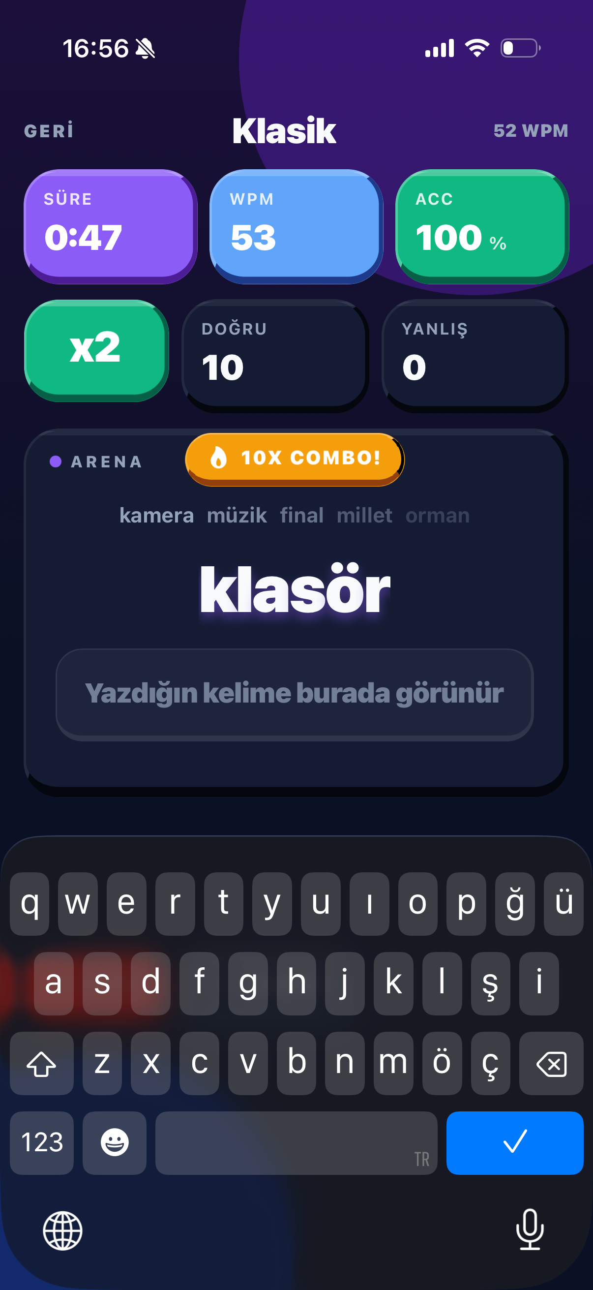 TakTak oyun içi klasik arena ekranı